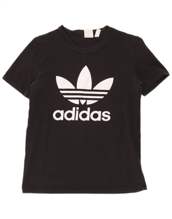 Adidas Damen Graphic T-Shirt Top UK 12 Medium Schwarz Baumwolle