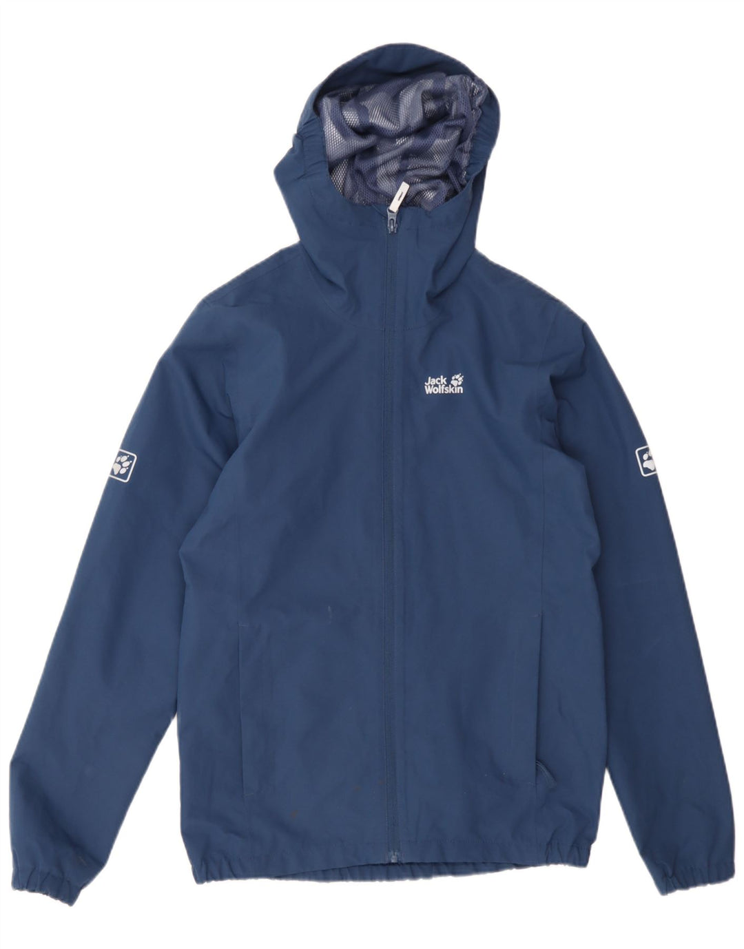 Jack Wolfskin Jungen-Regenjacke mit Kapuze, 13–14 Jahre, marineblaues Polyester