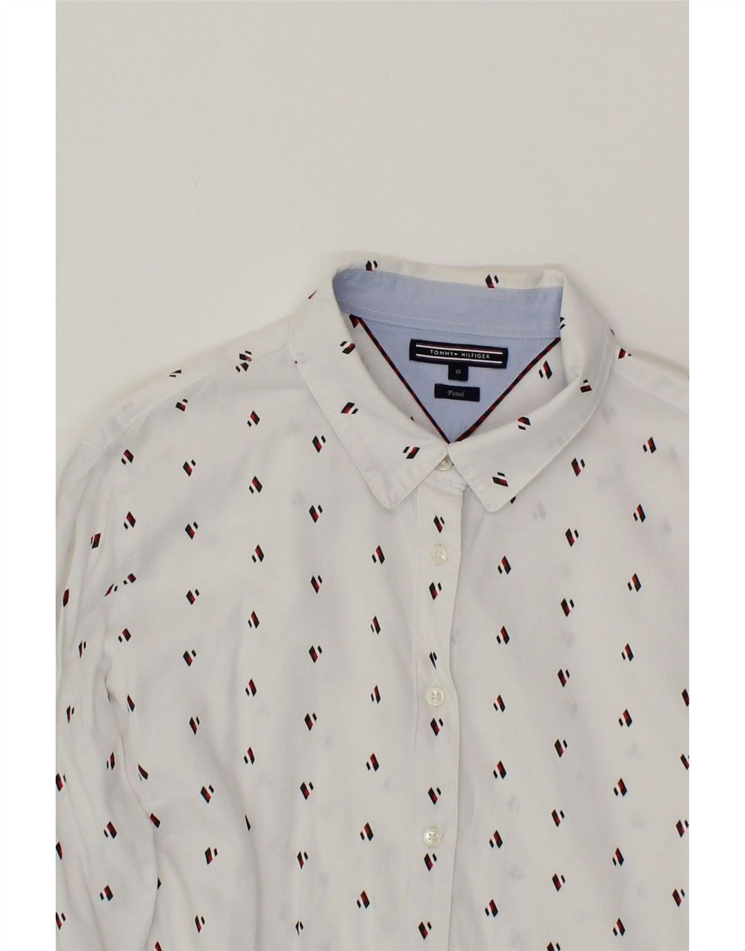 TOMMY HILFIGER Womens Abstract Pattern Shirt US 10 Large White Vintage Tommy Hilfiger and Second-Hand Tommy Hilfiger from Messina Hembry 