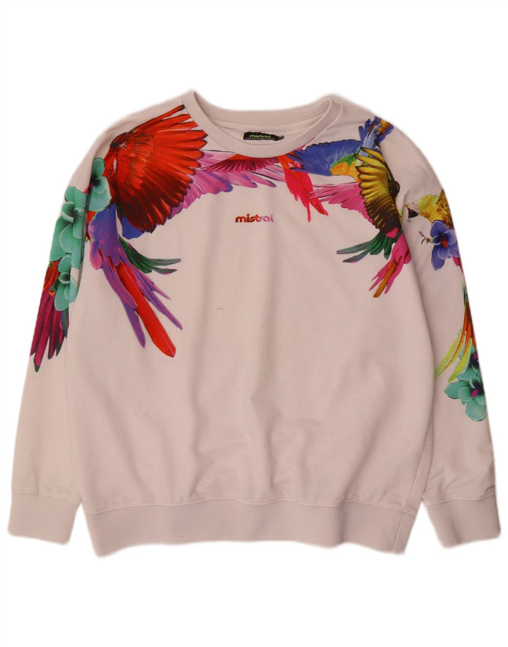Mistral Damen-Sweatshirt-Pullover, Größe 44, mittelweiß, hawaiianisches Blumenmuster