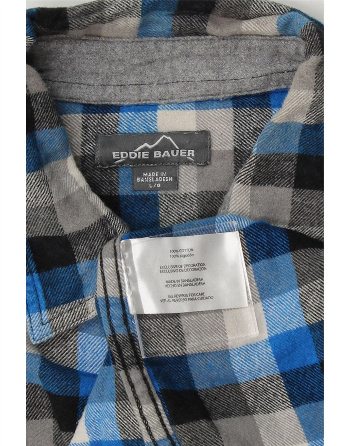 EDDIE BAUER Mens Flannel Shirt Large Blue Check Cotton Vintage Eddie Bauer and Second-Hand Eddie Bauer from Messina Hembry 