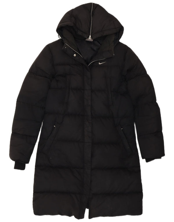 Nike Womens Hooded Longline Padded Coat UK 8/10 Small Schwarz
