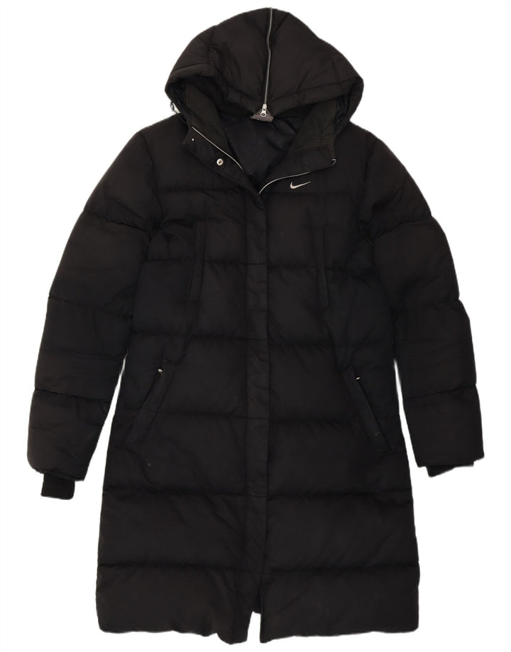 Nike Womens Hooded Longline Padded Coat UK 8/10 Small Schwarz
