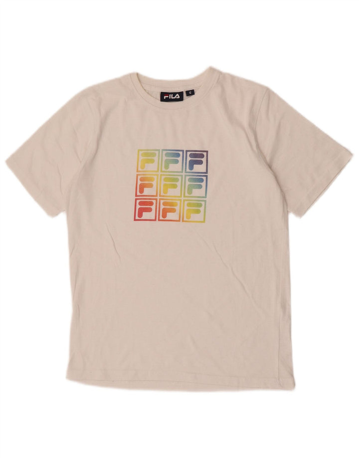 Fila Damen Grafik T-Shirt Top UK 12 Medium Weiß