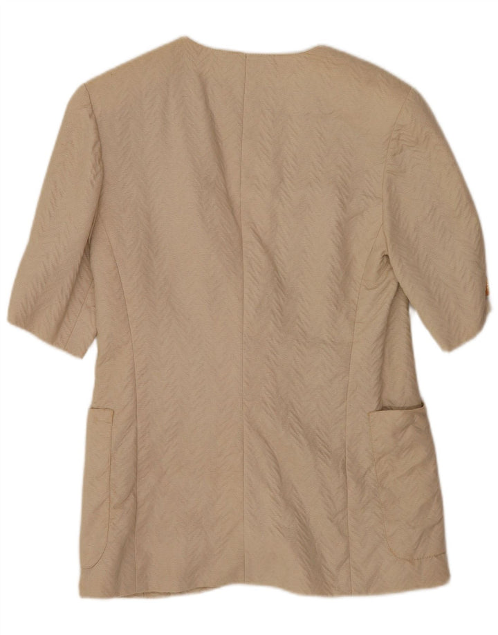 Vintage Damen Kurzärmelige Blazerjacke UK 12 Medium Beige
