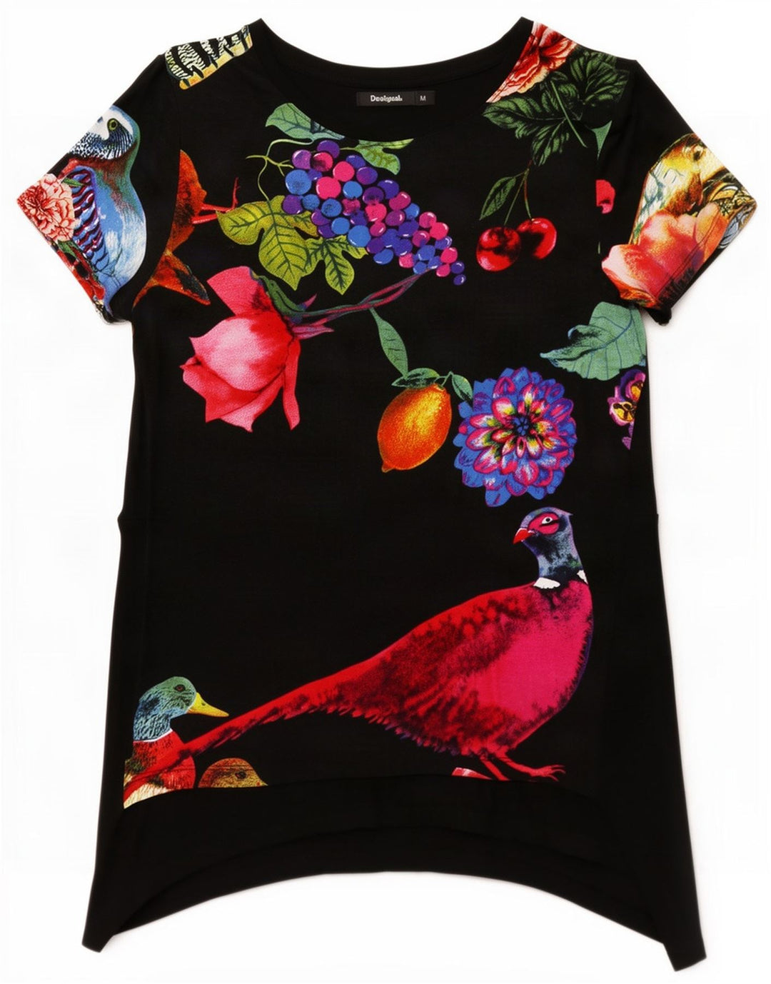Desigual Womens Peacocks Graphic Tunika Top UK 12 Mittelschwarz geblümt