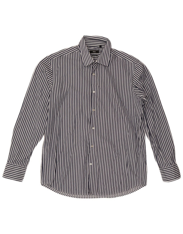 Hugo Boss Herren-Hemd mit normaler Passform, Größe 42 16 1/2 groß, marineblau gestreift