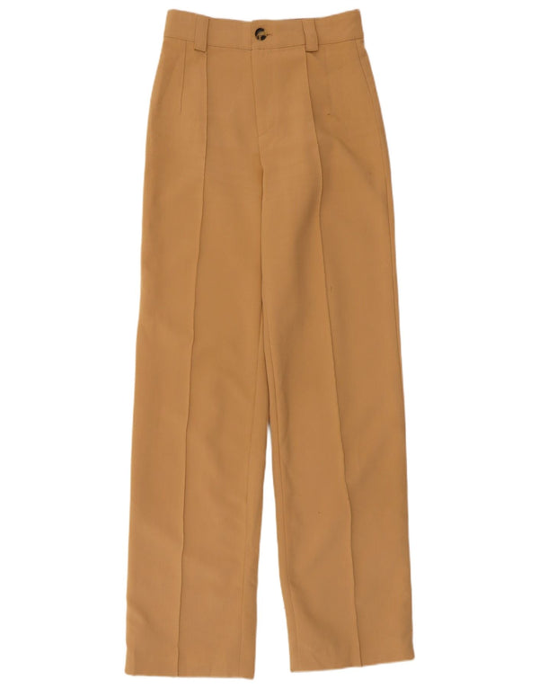 Zara Damen-Hose mit hoher Taille, gerade, Freizeithose, XS, W24, L32, Beige, Polyester