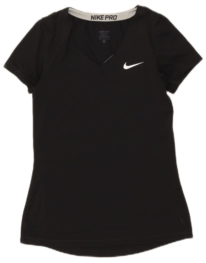 Nike Damen Dri Fit T-Shirt Top UK 12 Medium Schwarz Polyester