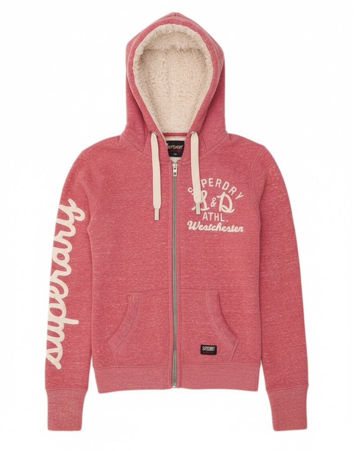 Superdry Damen-Kapuzenpullover mit grafischem Reißverschluss, Gr. 10, Größe S, Rosa, Polyester