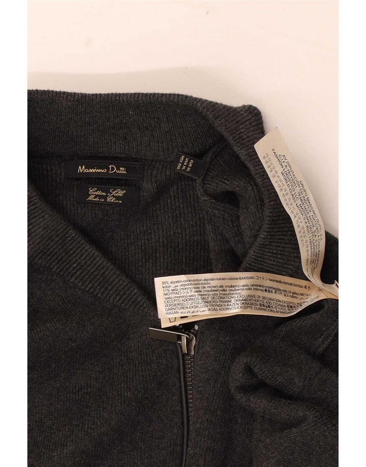 Massimo Dutti Herren-Cardigan mit durchgehendem Reißverschluss, XL, graue Baumwolle