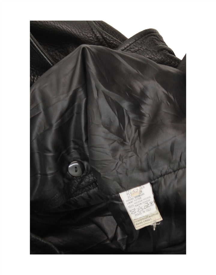 VINTAGE Mens Leather Coat IT 52 XL Black Leather