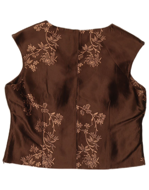 ANTONIO D'ERRICO Damen Crop Bluse Top UK 16 Large Brown Floral