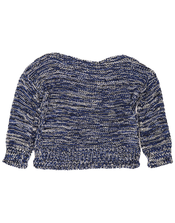Zara Damen Crop-Pullover mit U-Boot-Ausschnitt, UK 16, Größe L, Marineblau gestreift