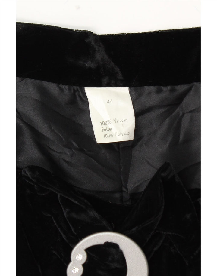 VINTAGE Damen Samtrock mit hoher Taille und ausgestelltem Rock IT 44 Medium W28 Schwarz