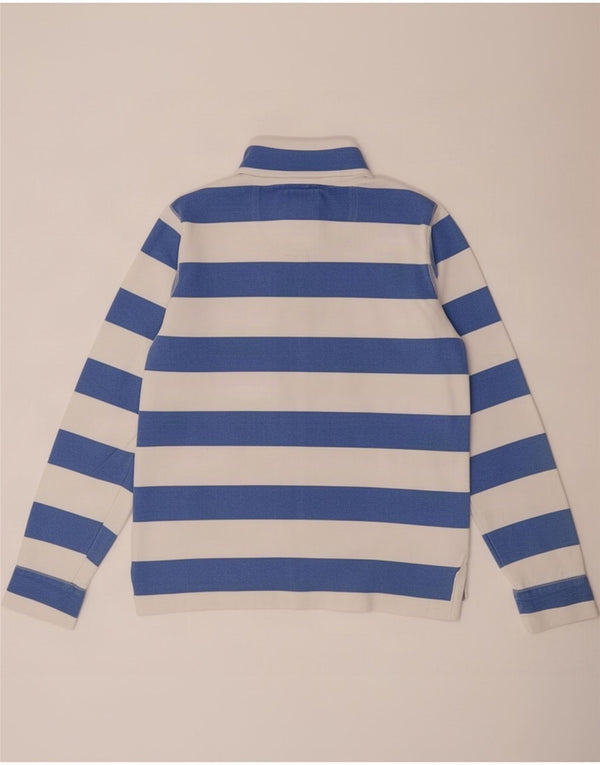 Crew Clothing Womens Button Neck Top Long Sleeve UK 12 Medium Blue Striped