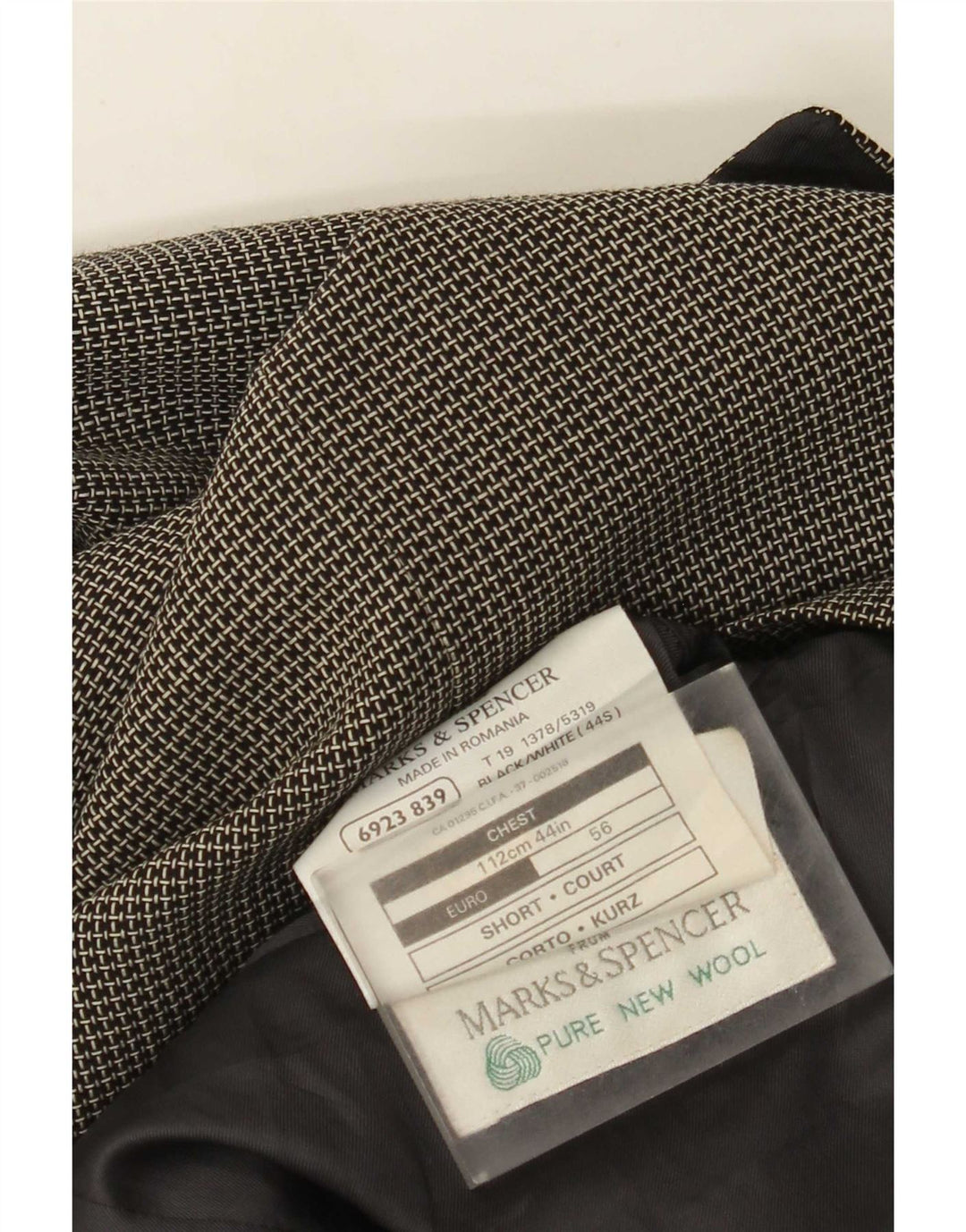 Marks & Spencer Herren-Blazer mit 3 Knöpfen, UK 44, XL, graue Gingham-Schurwolle
