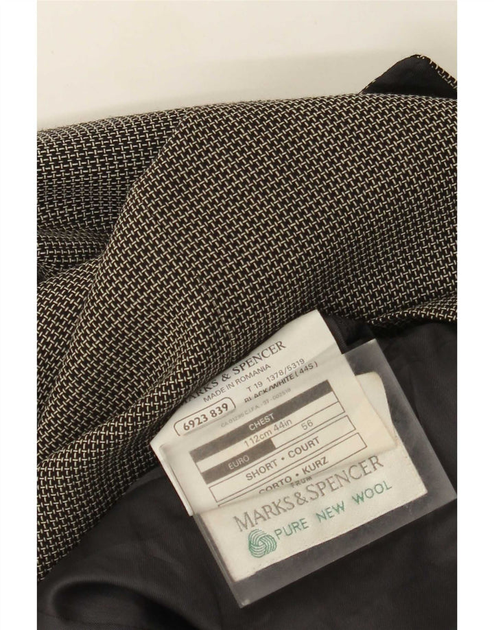 Marks & Spencer Herren-Blazer mit 3 Knöpfen, UK 44, XL, graue Gingham-Schurwolle