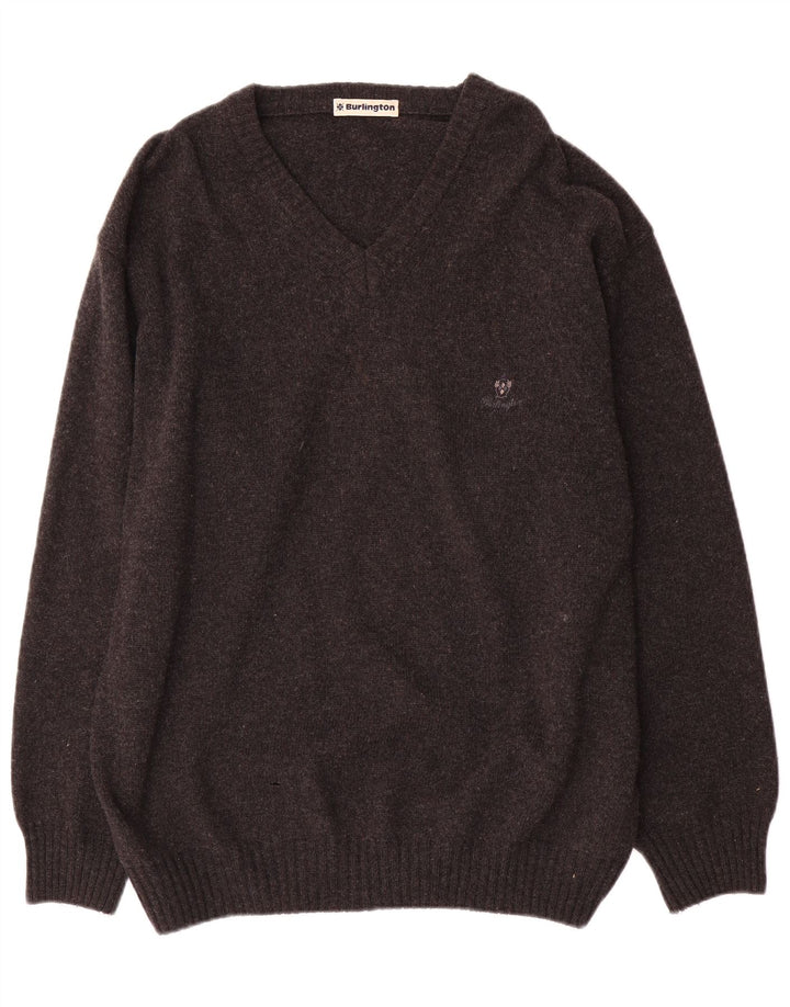 Burlington Herren-Pullover mit V-Ausschnitt, Größe 52, XL, graue Wolle