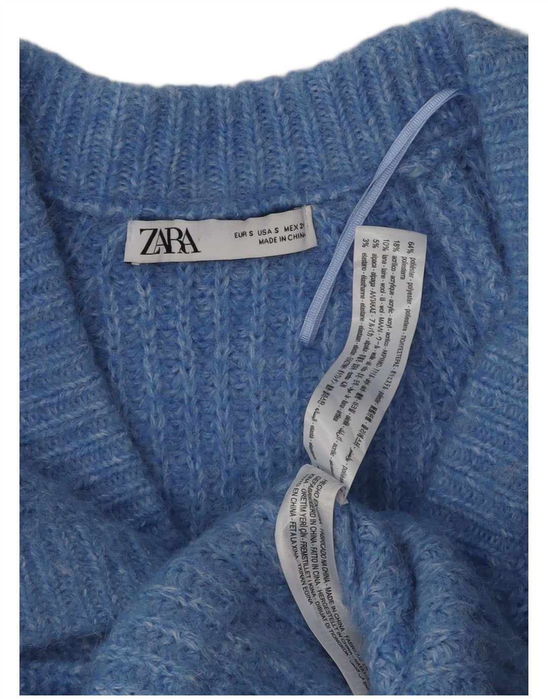 Zara Damen-Cardigan-Pullover, Gr. 10, klein, blau geflecktes Polyester