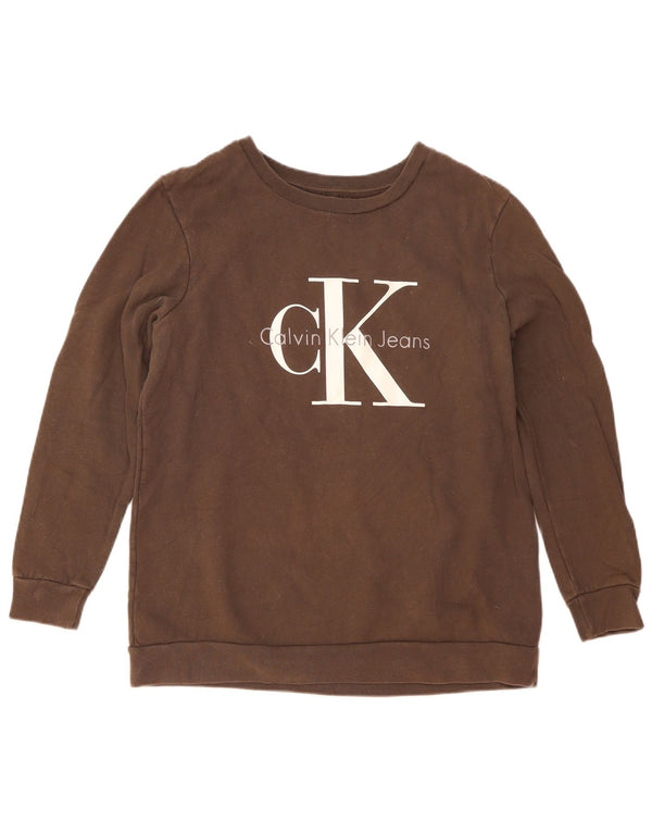 Calvin Klein Jeans Damen Grafik-Sweatshirt-Pullover UK 16 Large Braun
