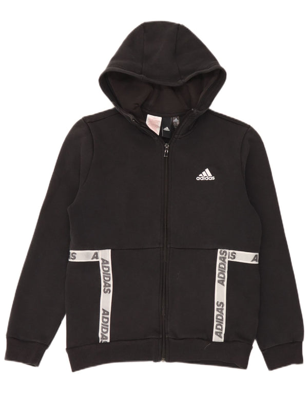 Adidas Boys Graphic Zip Hoodie Sweater 13-14 Years Black Colourblock Cotton