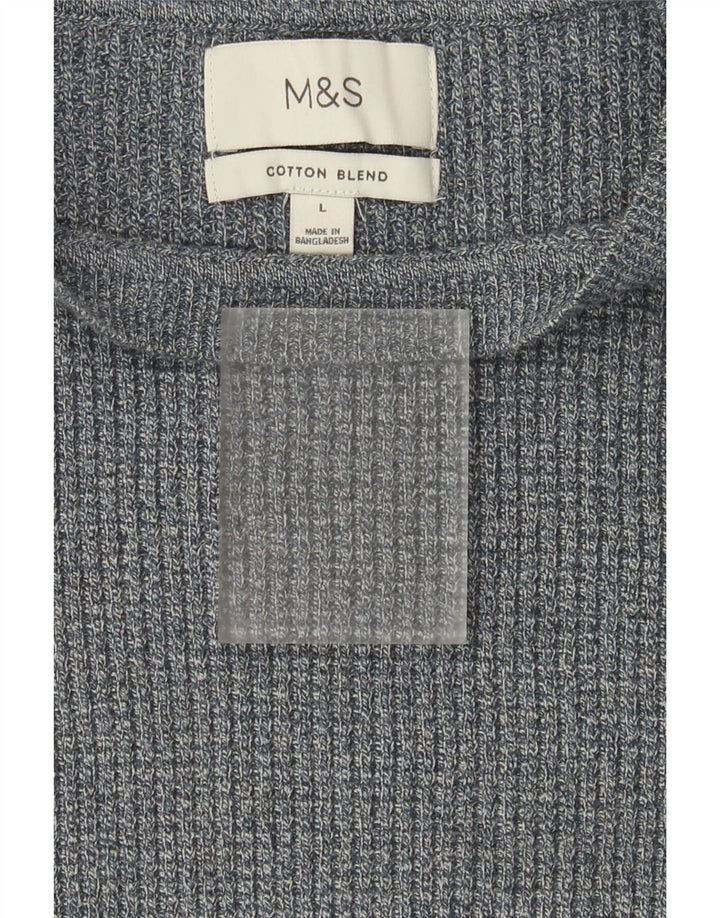 Marks & Spencer Herren-Pullover mit U-Boot-Ausschnitt, groß, grau gesprenkelte Baumwolle