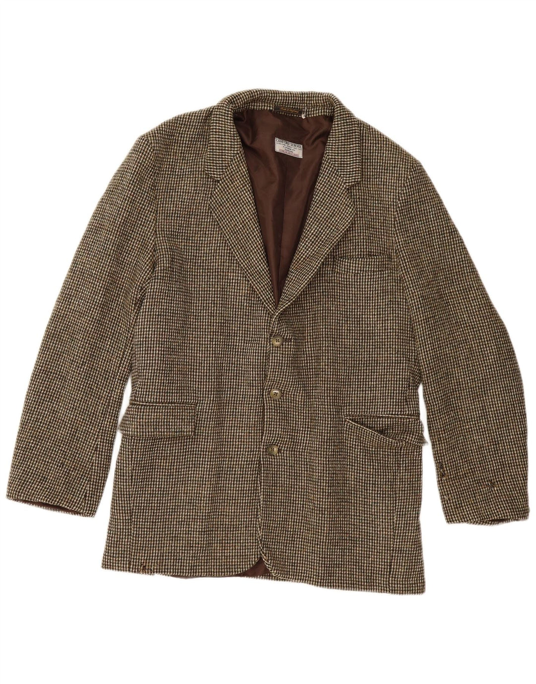 Harris Tweed Herren-Blazer mit 3 Knöpfen, UK 40, groß, braun kariert, Schurwolle