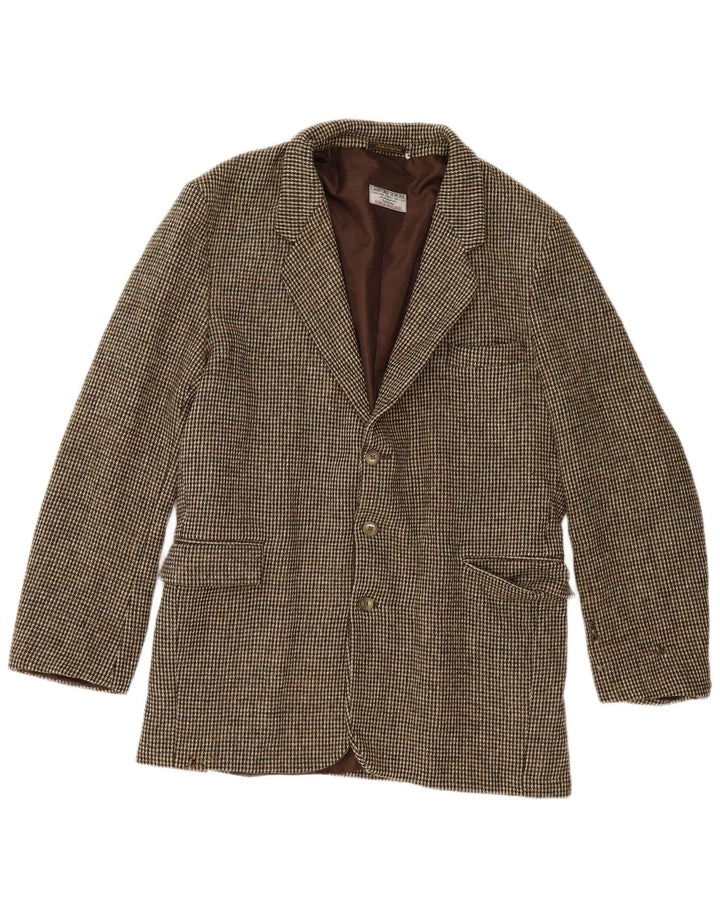Harris Tweed Herren-Blazer mit 3 Knöpfen, UK 40, groß, braun kariert, Schurwolle