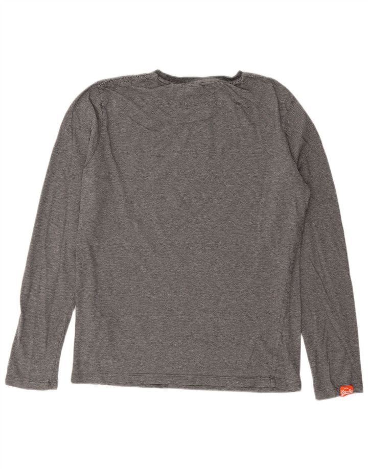 Superdry Herren-Langarmoberteil aus mittelgrauer Nadelstreifen-Baumwolle