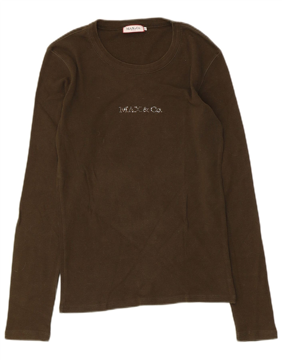 Max & Co. Grafik-Oberteil für Damen, langärmlig, Größe S, Khaki, Baumwolle