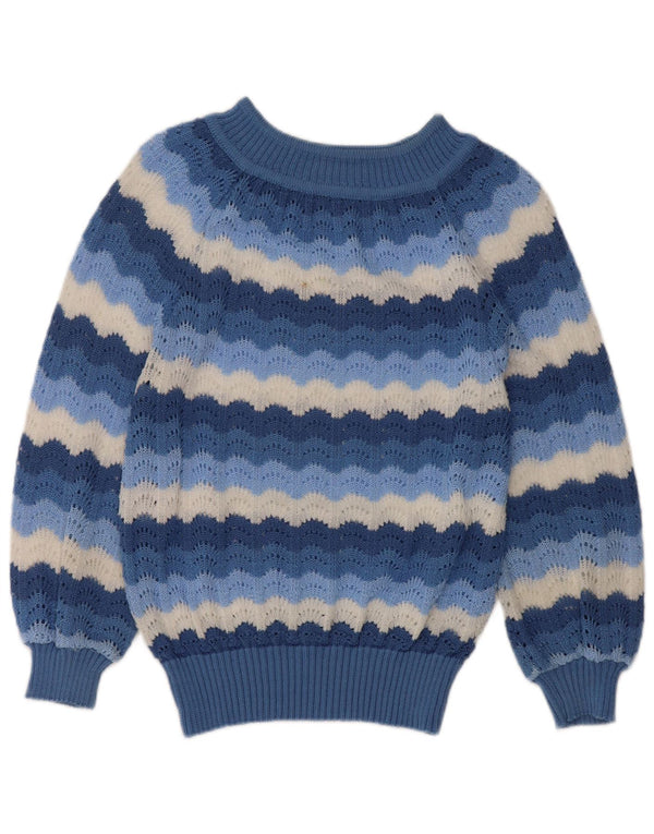 Vintage Damen Pullover mit U-Boot-Ausschnitt UK 12 Mittelblau gestreift