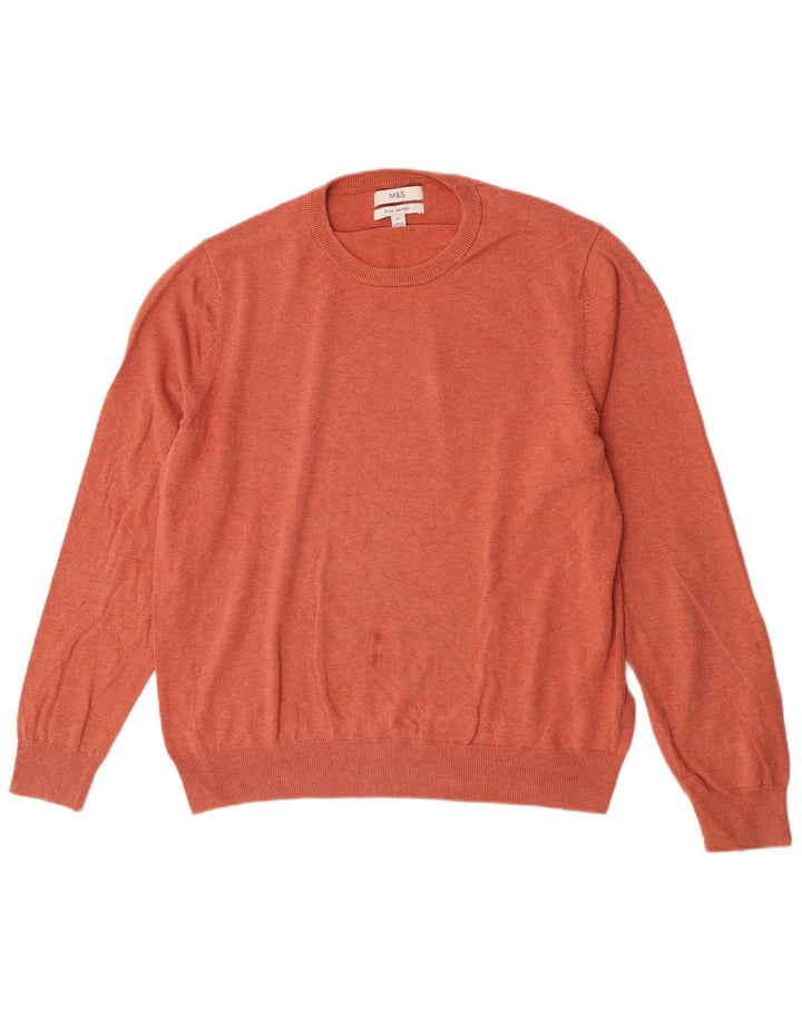 Marks & Spencer Herren-Pullover mit Rundhalsausschnitt, XL, orange Baumwolle