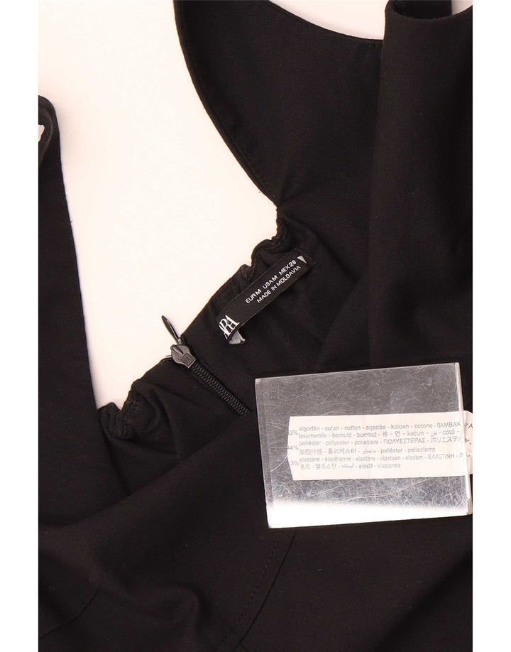 Zara Damen Mini-Ärmelloses Etuikleid UK 12 Medium Schwarz Polyester