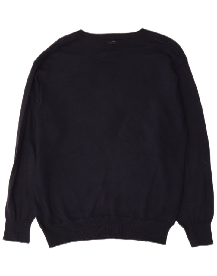 Nautica Herren-Pullover mit V-Ausschnitt, mittelmarineblaue Baumwolle