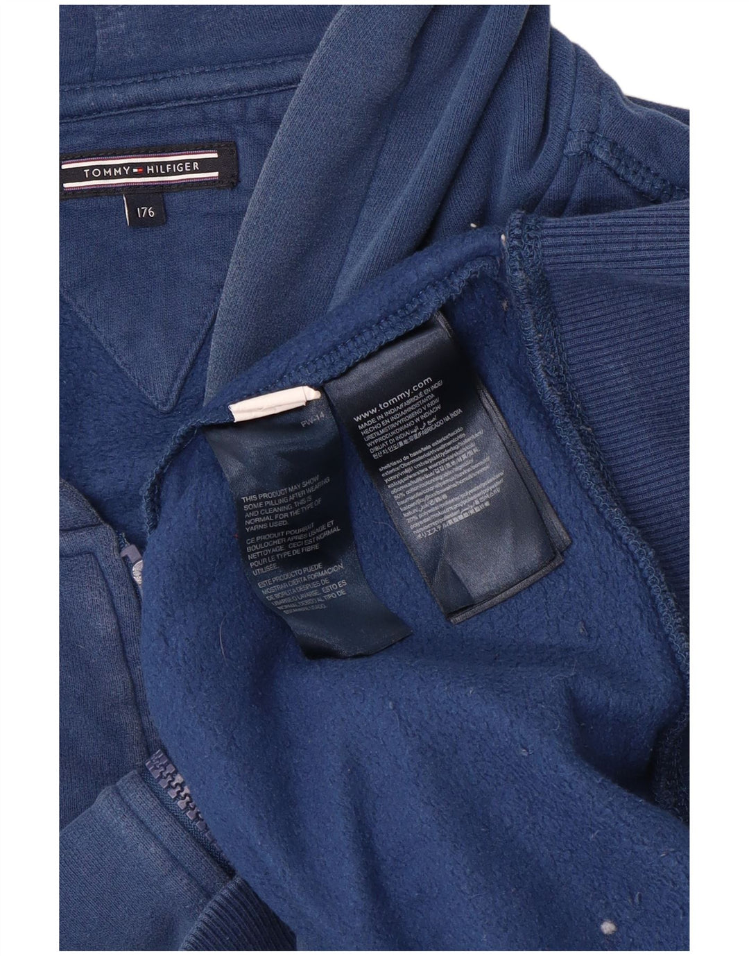 TOMMY HILFIGER Jungen-Kapuzenpullover mit grafischem Reißverschluss, 15–16 Jahre, blaue Baumwolle