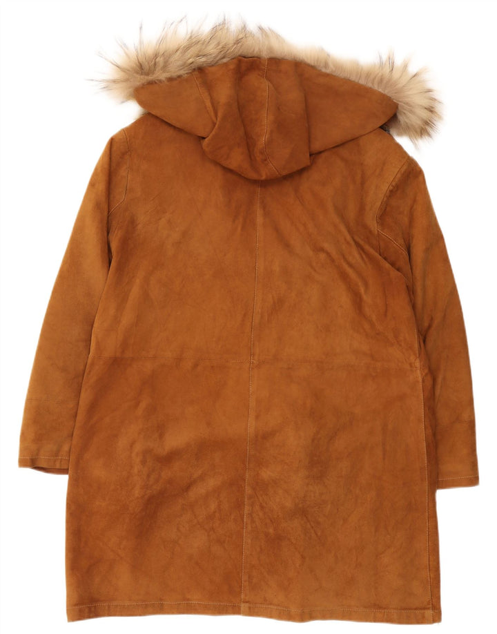Roberta Ferrini Damen Wildledermantel mit Kapuze IT 44 Mittelbraunes Leder