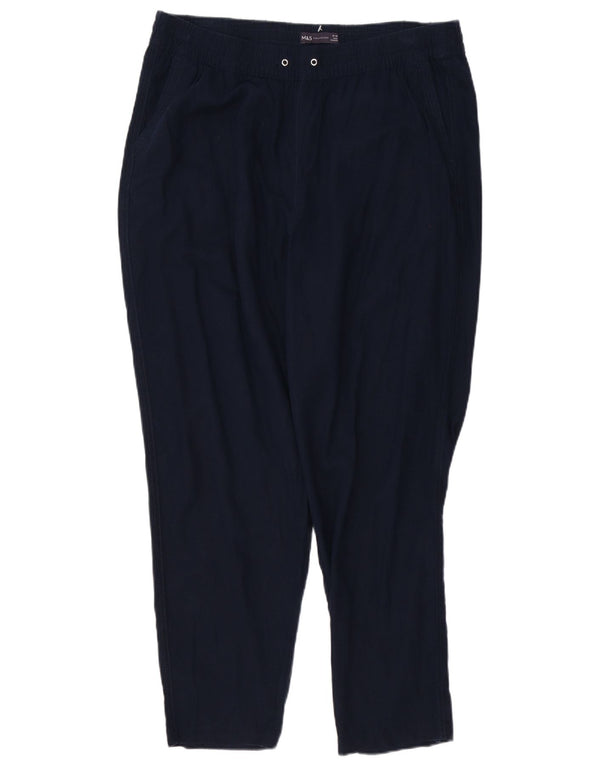 Marks & Spencer Womens High Waist Casual Trousers UK 18 XL W38 L28 Navy Blu