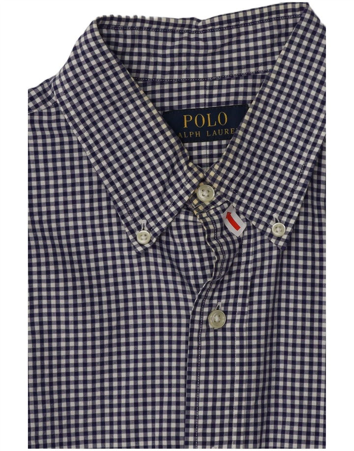 POLO RALPH LAUREN Herrenhemd aus mittelblauer Gingham-Baumwolle in Marineblau