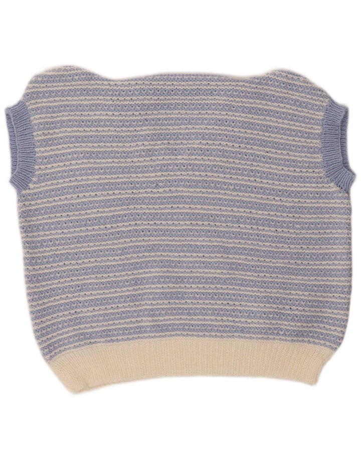 VINTAGE Damen Weste Tank Top UK 18 XL Blau gestreift