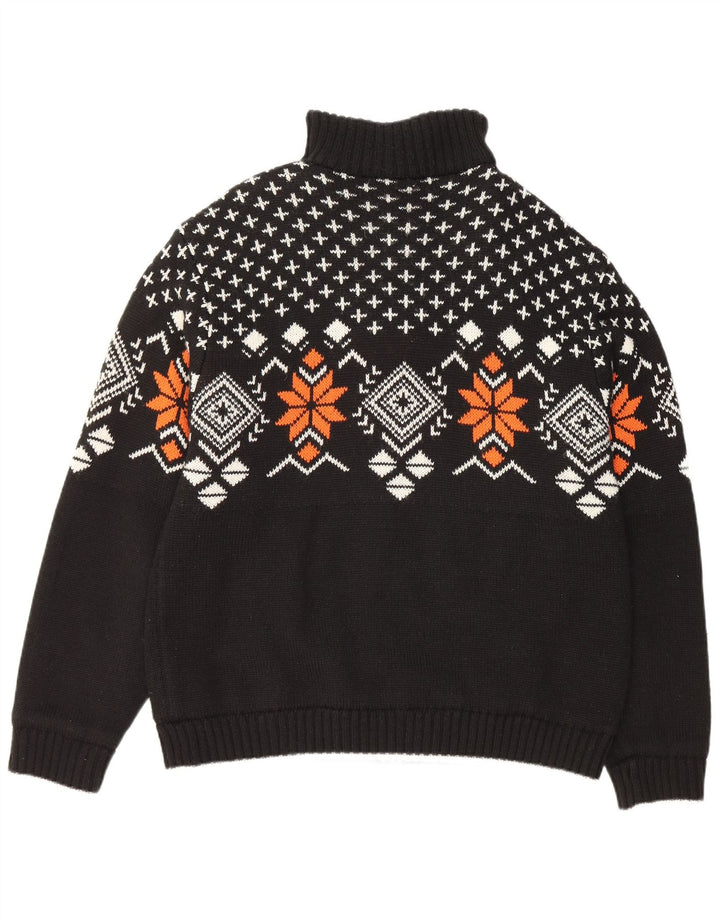 VINTAGE Herren-Pullover mit Reißverschluss, Größe 52/54, groß, Schwarz, Fair Isle