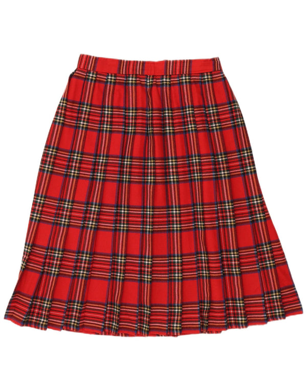 VINTAGE Damen Messerfaltenrock IT 44 Medium W32 Rot karierte Wolle