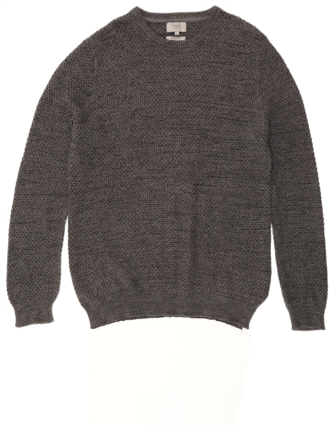 Marks & Spencer Herren-Pullover mit Rundhalsausschnitt, groß, grau gesprenkelte Baumwolle