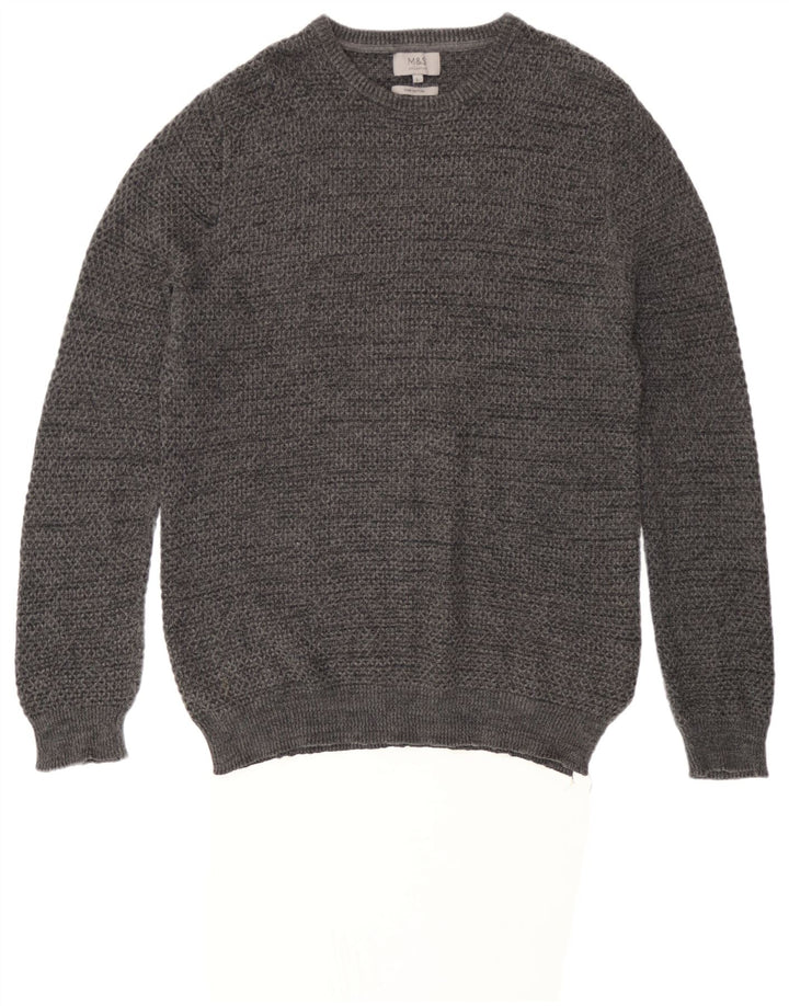 Marks & Spencer Herren-Pullover mit Rundhalsausschnitt, groß, grau gesprenkelte Baumwolle