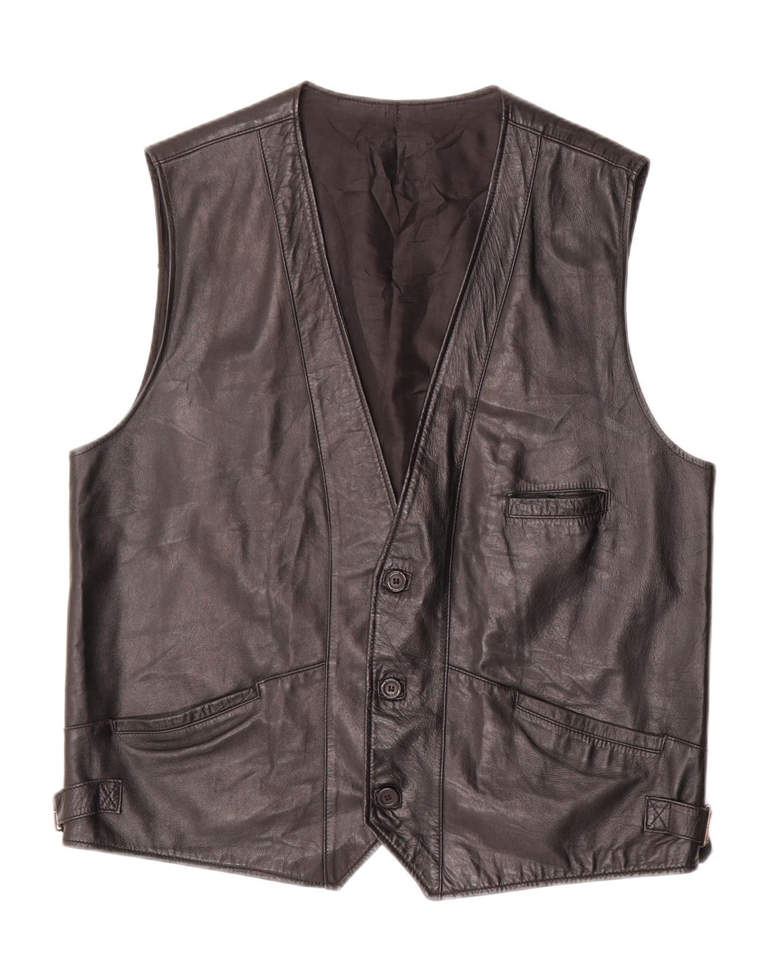 VINTAGE Herren Lederweste UK 40 Großes schwarzes Leder