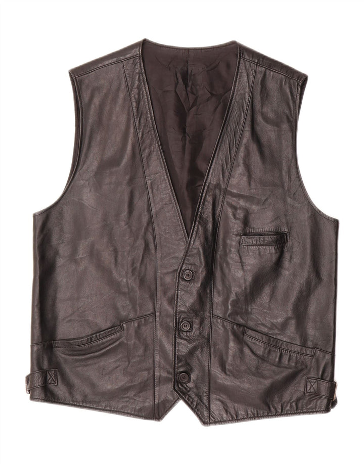 VINTAGE Herren Lederweste UK 40 Großes schwarzes Leder