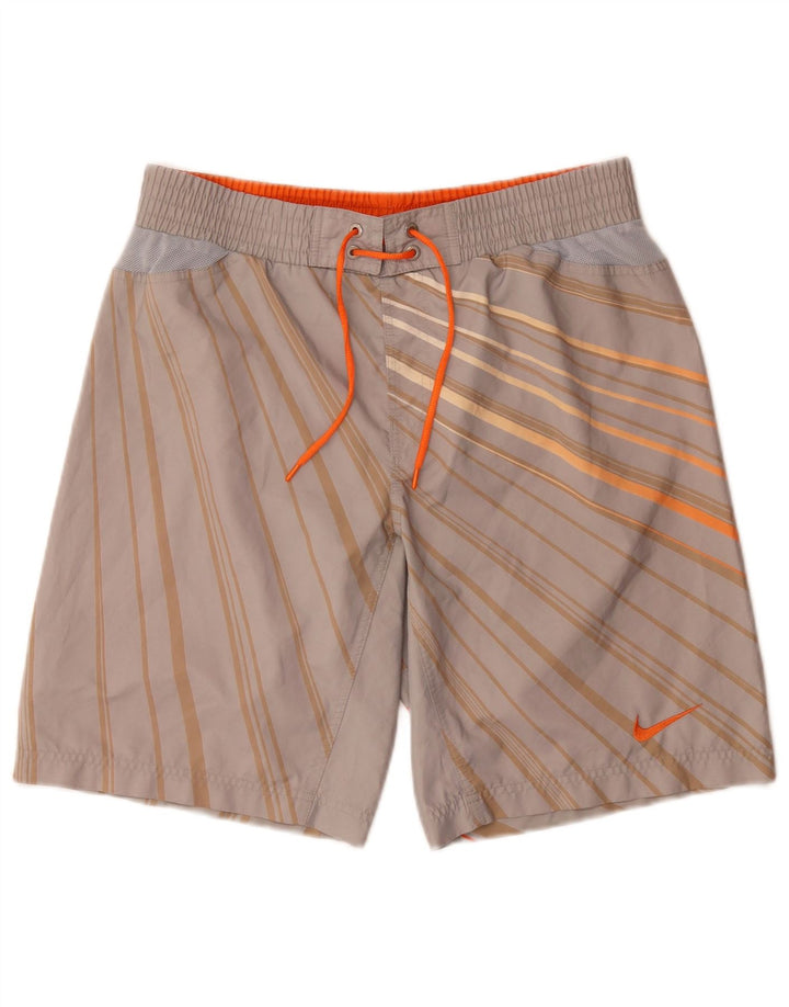 Nike Herren-Badeshorts aus mittelgrau gestreiftem Polyester