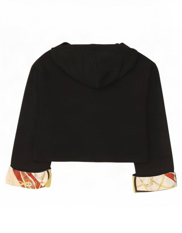 Zara Womens Crop Abstract Pattern Übergroßer Kapuzenpullover UK 10 Small Schwarz