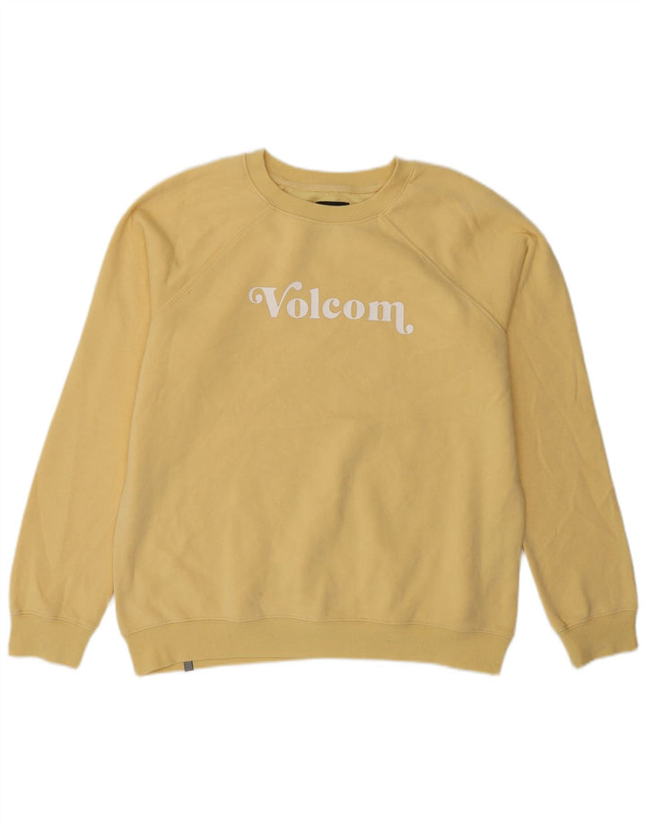 VOLCOM Damen Grafik-Sweatshirt-Pullover UK 14 Mittelgelbe Baumwolle