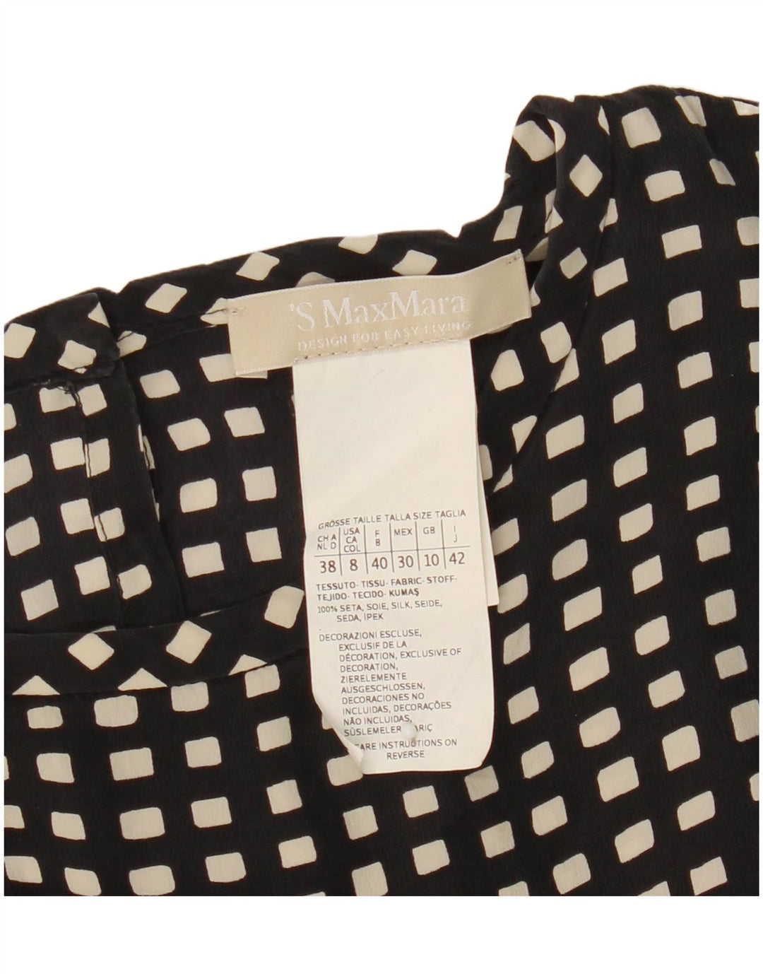 Max Mara Damen-Blusenoberteil mit 3/4-Ärmeln, Größe S, Schwarz, geometrisch, Seide